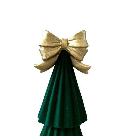 Green Velvet Christmas Tree with Gold Bow Topper 18in Holiday Glam Decor NEW - Picture 2 of 10